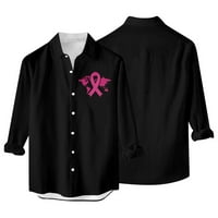 Muške košulje za svijest o raku dojke opuštena fit ružičasta vrpca gumb za ispis dolje majica s ovratnikom dugih