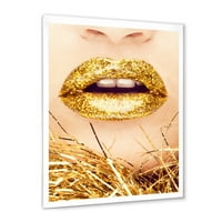 DesignArt 'Bliski plan zlatnih ženskih usana I' moderni uokvireni umjetnički tisak