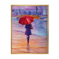 DesignArt 'djevojka koja hoda s crvenim kišobranom pod kišom' francuska zemlja uokvirena platna zidna umjetnička