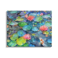 Stupell Industries živog ribnjaka Lily Lotus Blossom koi ribnjak ribnjak slikati galerija zamotana platno print