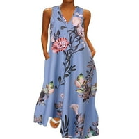 Ljetna rasprodaja boemska Ženska haljina Bez rukava s cvjetnim printom ljetna sundress za odmor na plaži duga