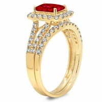 1. Dijamant smaragdno izrezan s imitacijom rubina od žutog zlata od 14 karata s naglascima vjenčani set od 7,5
