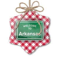 Božićni ukras zeleni putokaz Dobrodošli u Arkansas crvena karirana neonska Plavuša