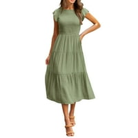 Modne ženske ljetne Ležerne obične haljine s volanima, midi haljine bez rukava s okruglim vratom, Menta zelena;