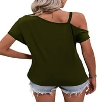 ; / Ženska majica s ramena ljetni vrhovi jednobojna majica svečani casual pulover široka majica kratkih rukava