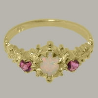 Ženski jubilarni prsten od 10 karatnog žutog zlata britanske proizvodnje s prirodnim opalom i ružičastim turmalinom