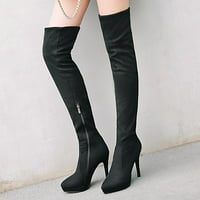 Ženske cipele udobna sukna topla bočna patentna zatvarača preko koljena visoke pete visoke čizme casual crna 8,5