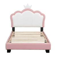 Aukfa tapecirani krevet platforme s krunskim uzglavljem, puknuća princeza - bijela ružičasta