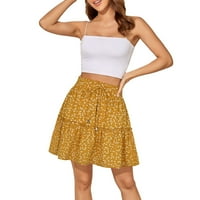 ; / Ženska ljetna slatka suknja visokog struka s volanima, mini suknja za ljuljanje na plaži s printom, žuta;