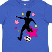 Preslatka djevojčica koja igra nogomet-poklon majica s ružičastim i žutim zvijezdama za djevojčice