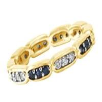 Vjenčani prsten od plavog safira i bijelog prirodnog dijamanta od žutog zlata od 14 karata