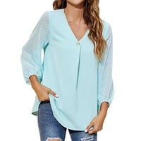Majice za žene, Ženska ljetna Šifonska bluza s izrezom i dugim rukavima, Ležerne široke radne poslovne košulje