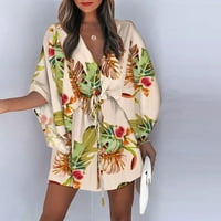 Ljetne boho Ženske haljine, labava Mini haljina s tropskim cvjetnim rukavima, odjeća za plažu na kopčanje i vezanje