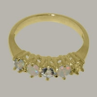 Ženski prsten za obljetnicu od 9 karatnog žutog zlata britanske proizvodnje s prirodnim akvamarinom i opalom -