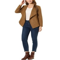 Jedinstvene ponude ženske jakne od fau od antilop otvoreni prednji rever Draped Cardigan Blazers