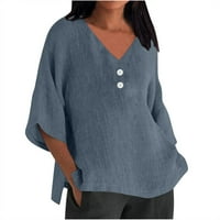 Ženski Casual Top, Plus veličina, jednobojna ležerna široka majica sa sedam rukava, Gornji dijelovi na kopčanje,