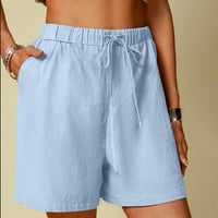 Ženske kratke hlače na rasprodaji Ženske pamučne lanene kratke hlače jednobojne udobne rastezljive Ležerne kratke