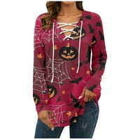 Domaći pulover Ženska bluza jesenske majice s izrezom i printom u obliku slova u, Duksevi s dugim rukavima, udobne