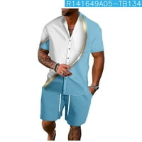 Kratki Set za muškarce, Polo majice s printom, bluza na plaži kratkih rukava i kratke hlače, plava
