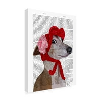 Zaštitni znak likovna umjetnost 'Greyhound s crvenim vunenim šeširom' platno umjetnost Fab Funky
