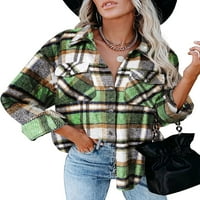; / Ženska modna karirana košulja s ovratnikom s džepovima i gumbima, široka ležerna jakna s ovratnikom, košulje