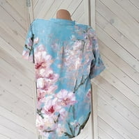 Ljetni vrhovi za žene kratke rukave Split Skin Neck majice cvjetni tisak elegantne bluze s džepom u prsima
