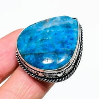 Neon -plavi apatit dragulj Sterling srebrni nakit veličine 9