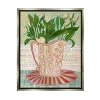 Whimsical aranžman biljaka s uzorkom botaničkih i cvjetnih slikarskih sjajnih siva uokvirena umjetnički print