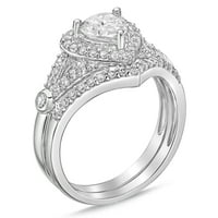 Sterling srebrni oblik srca s halo simuliranim dijamantnim mladenkinim prstenima