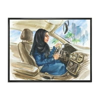DesignArt 'Arabijska dama koja vozi automobil I' Moderno uokvirena platna zidna umjetnička tiska