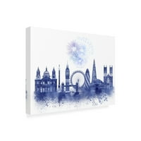 Zaštitni znak likovna umjetnost 'London Skyline akvarel Splash Blush' Canvas Art by Fab Funky