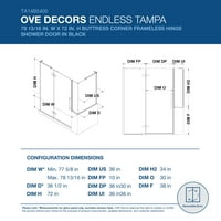 OVE Decors Tampa 78- in. W in. H pravokutni otvor za tuširanje u kutu bez okvira u crnoj boji s panelima