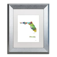 Zaštitni znak likovna umjetnost Florida State Map-1 Canvas Art by Marlene Watson, White Matte, Silver Frame