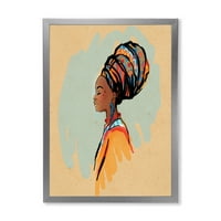 DesignArt 'Portret Afroamerikanke s Turban II' Moderni uokvireni umjetnički tisak