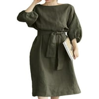 Ženske haljine A kroja u obliku a-linije, pulover na vezanje, Midi haljina s okruglim vratom, vojna zelena ležerna