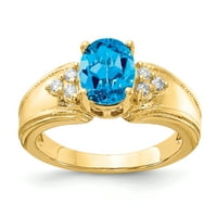 8-struki ovalni plavi topaz i dijamantni prsten od žutog zlata