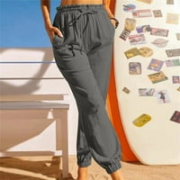 Ženske modne ležerne čvrste boje elastične pamučne i latne hlače hlače tamno sive l