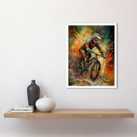 Mountain Biker Paint Splat Portret Action Shot Art Print Framed Poster Zidni dekor