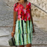 Ravna haljina dužine koljena za žene Clears Cvjetni tiskana plaža s kratkim rukavima v vrat Sundress casual udobna
