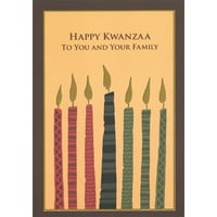 Dizajnerski pozdravi sedam crvenih, crnih i zelenih svijeća sa zlatnom plamenom na foliju Kwanzaa Card