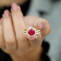 Laboratorijski izrađen prsten od rubina i moissanita, komplet za izgradnju prstena - 3K, 14k žuto zlato, 11,00