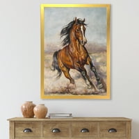 DesignArt 'smeđi konj u utrci' Farmhouse Framed Art Print
