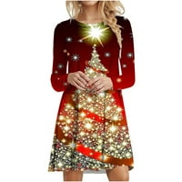 Božićne haljine ženske Rasprodaje ženska modna Božićna haljina s printom božićnog drvca s dugim rukavima s okruglim