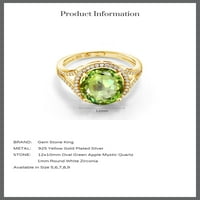 Kralj dragulja 1. Ovalna zelena jabuka s mističnim kvarcom od žutog zlata 18K, srebrni prsten obložen žutim zlatom