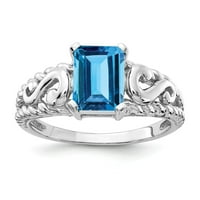 Zaručnički prsten od punog bijelog zlata od 14 karata s plavim topazom smaragdno izrezanim 8 inča, Veličina 8,5