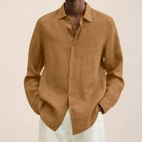 Muške košulje na kopčanje od pamuka i lana Plus size Ležerne jesenske košulje dugih rukava s reverom mekana bluza
