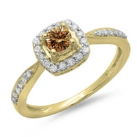 Kolekcija DazzlingRock 0. Carat 14K šampanjac i bijeli dijamant Halo Bridal Angagement Ring CT, žuto zlato, veličina