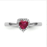 Dijamantni prsten u obliku srca u srebrnom srebrnom prstenu. Ruby
