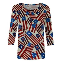 Odjeća za žene 4. srpnja, košulje s američkom zastavom, rukav od tri četvrtine, retro okrugli vrat, labavi vrhovi