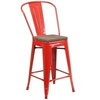 24 visoka stolica od crvenog metala s naslonom i drvenim sjedalom